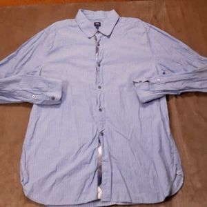 Gap Men's Button Up Shirt Blue Stripe White Size XL Made in Srilanka Dress Shirt